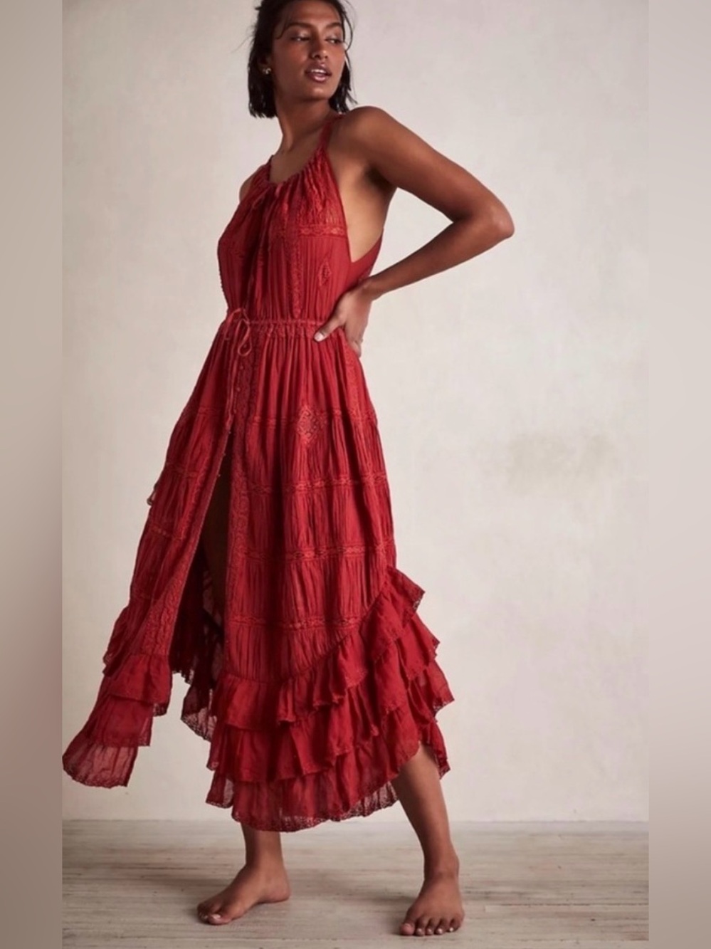 Intimately By Free People Dolly Bodysuit Maxi Dress-Red Size-XS - Picture 7 of 8